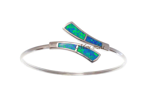 925 Sterling Silver Inlay Blue Opal Flex Adjustable Bangle