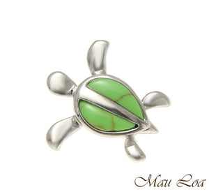 925 Silver Rhodium Hawaiian Honu Sea Turtle Green Turquoise Slider Pendant