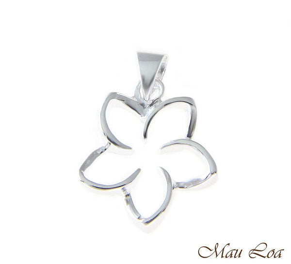 925 Sterling Silver Hawaiian Floating Outline Plumeria Flower Pendant 10-30mm