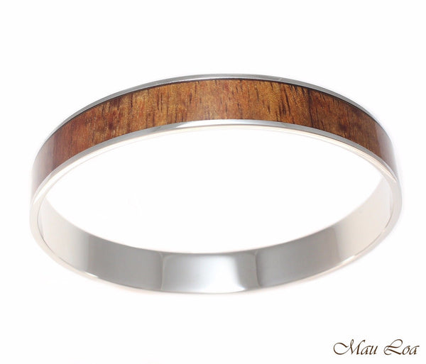 10mm Hawaiian Koa Wood Rhodium Plated on Brass Bangle Bracelet Size 7 - 9