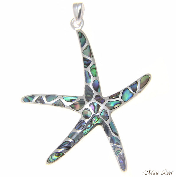 925 Sterling Silver Hawaiian Starfish Sea Star Abalone Paua Shell Pendant S M L