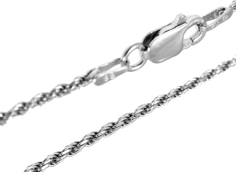 Sterling Silver 925 Rhodium Diamond Cut Italian 1.5mm Rope Chain Necklace 16-24"