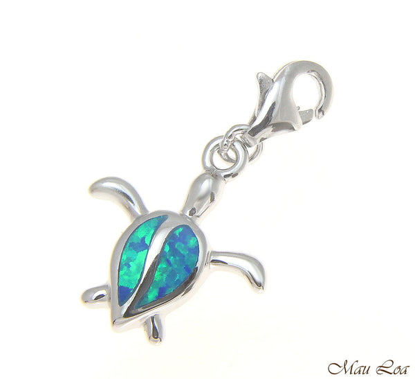 925 Sterling Silver Rhodium Hawaiian Honu Turtle Opal Enhancer Pendant Charm