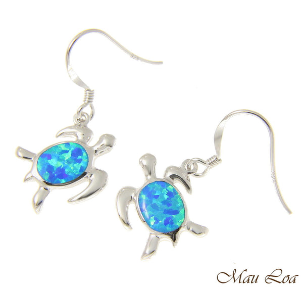 925 Sterling Silver Rhodium Hawaiian Honu Sea Turtle Opal Hook Wire Earrings