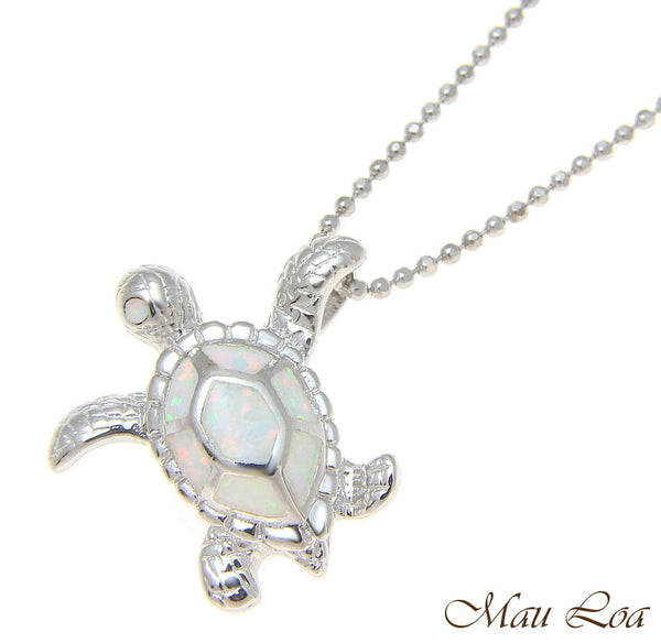 925 Sterling Silver Rhodium Hawaiian Honu Sea Turtle White Opal Slider Pendant