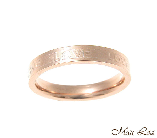 Stainless Steel Ring Wedding Band Love 3.5mm Pink Rose Gold Plated Size 3-10