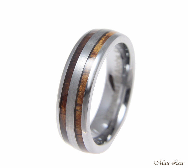 Tungsten 6mm Wedding Band Ring Hawaiian Koa Wood Inlay Comfort Fit Size 6-13