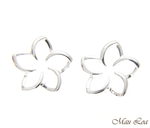 925 Silver Hawaiian Floating Outline Plumeria Flower Post Stud Earrings 8-18mm