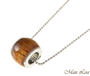 Koa Wood Hawaiian Barrel Tube Rhodium Silver Plated Brass Slide Pendant