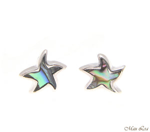 925 Sterling Silver Hawaiian Starfish Sea Star Abalone Shell Paua Post Earrings