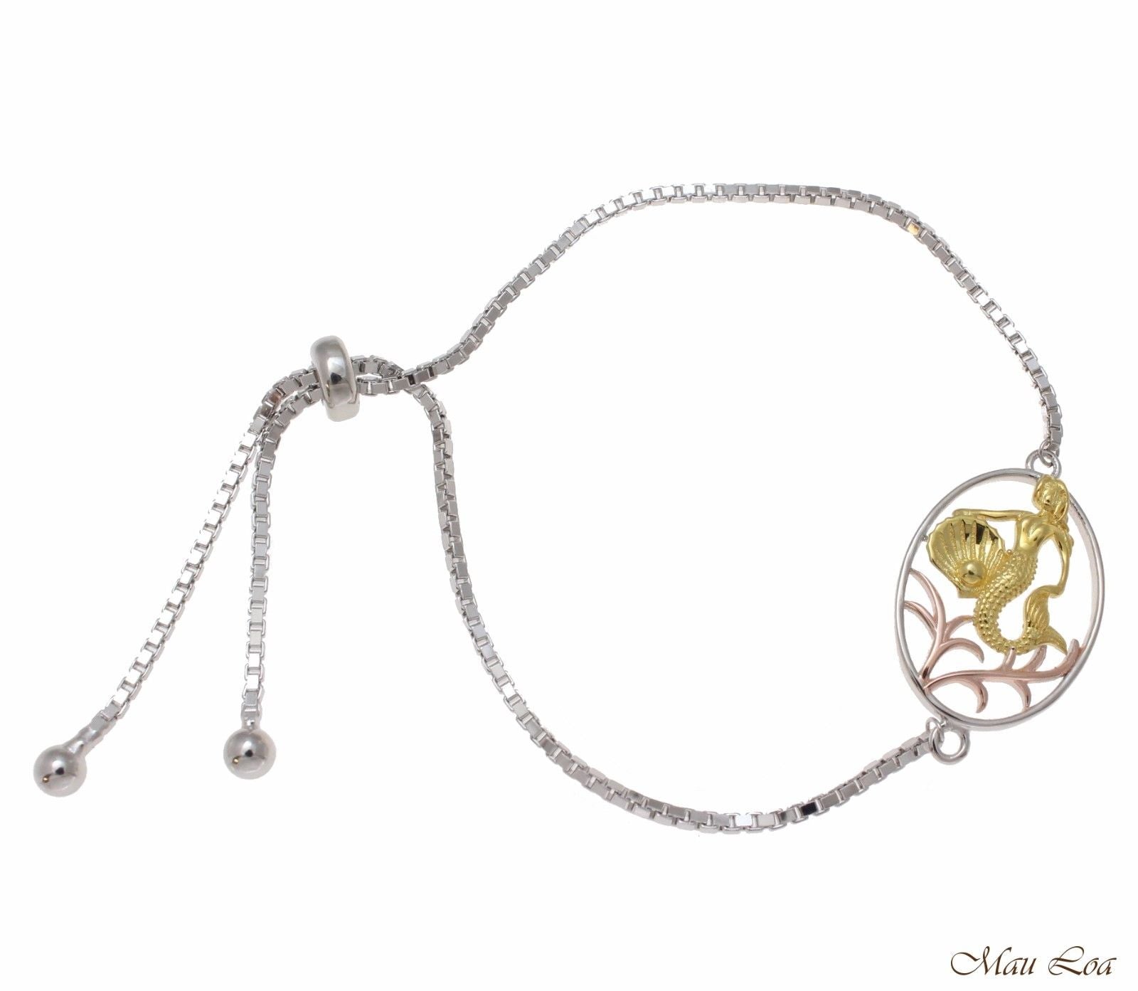 Silver 925 Tricolor Hawaiian Mermaid Sliding Bead Chain Adjustable Bracelet