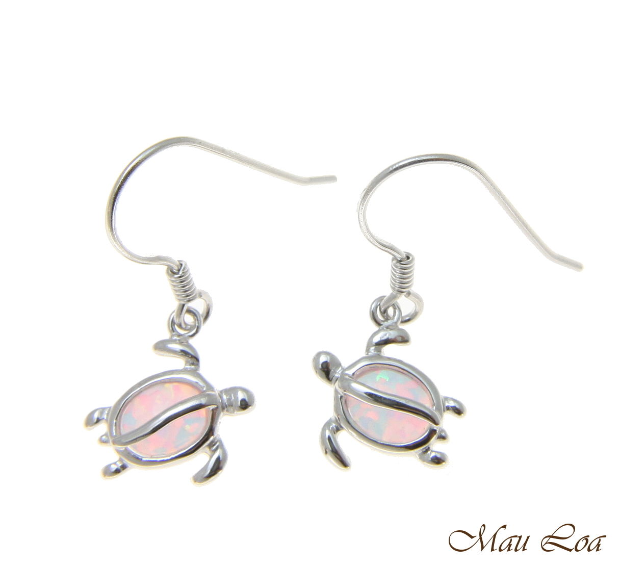 925 Sterling Silver Rhodium Hawaiian Honu Turtle White Opal Hook Wire Earrings