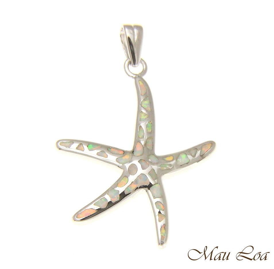 925 Silver Rhodium Hawaiian Starfish Sea Star White Opal Pendant Small Med Large