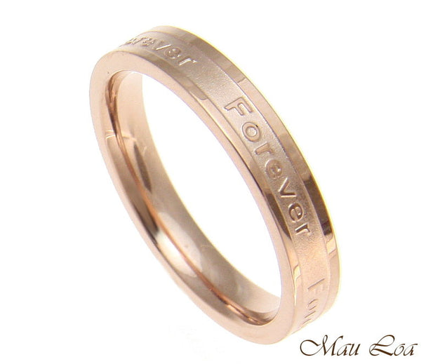 Stainless Steel Ring Wedding Band Forever 3.5mm Pink Rose Gold Plated Size 3-10