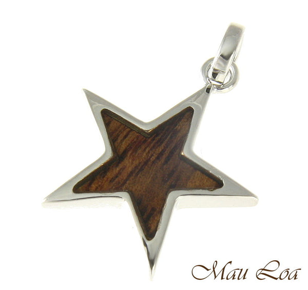 Koa Wood Hawaiian Star Rhodium Silver Plated Brass Pendant Charm