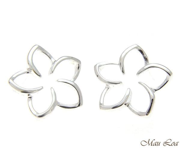 925 Silver Hawaiian Floating Outline Plumeria Flower Post Stud Earrings 8-18mm
