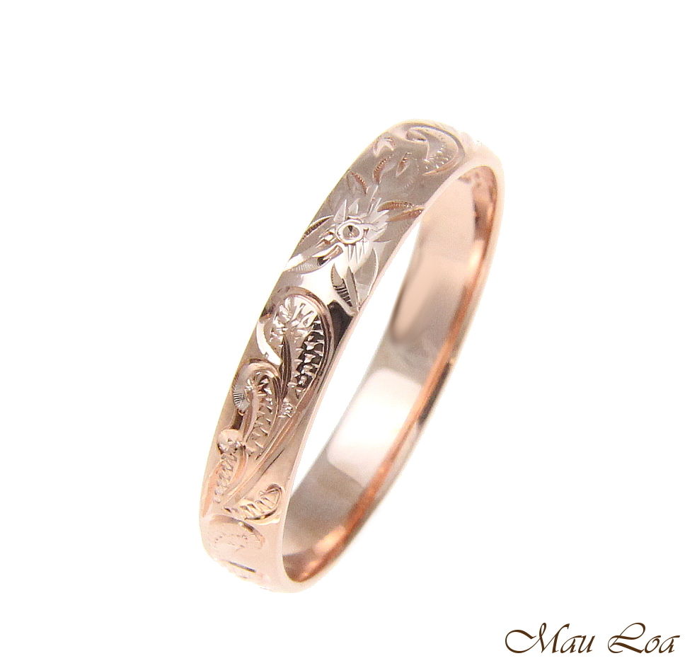 925 Sterling Silver Pink Rose Gold 4mm Hawaiian Scroll Hand Engraved Ring Band
