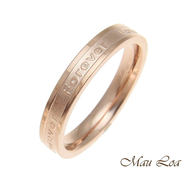 Stainless Steel Ring Wedding Band Forever 3.5mm Pink Rose Gold Plated Size 3-10
