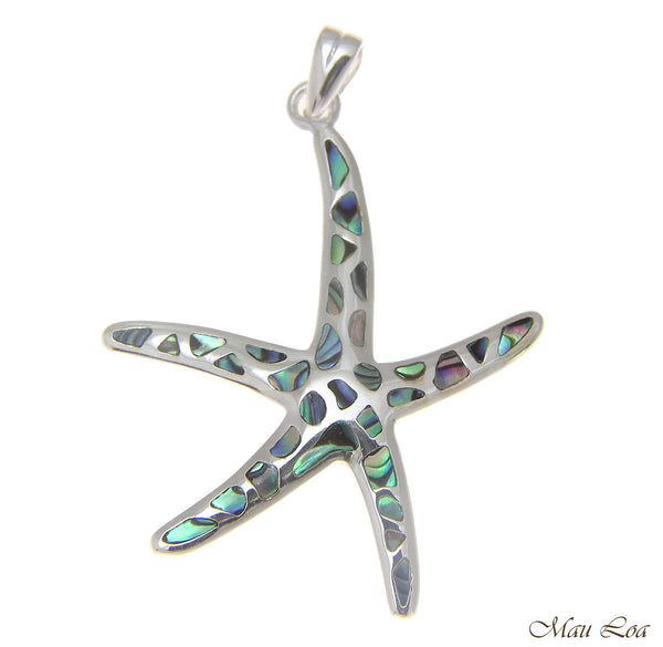 925 Sterling Silver Hawaiian Starfish Sea Star Abalone Paua Shell Pendant S M L