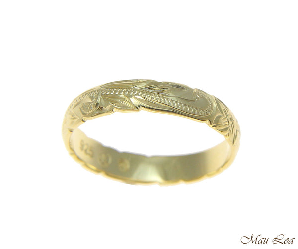 925 Sterling Silver Yellow Gold 4mm Hawaiian Scroll Cut Out Edge Ring Band #1-14