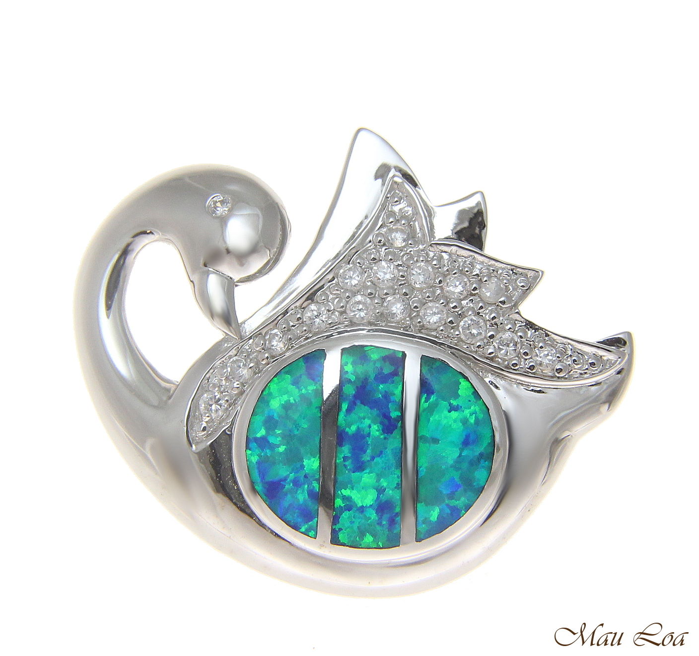 925 Sterling Silver Rhodium Hawaiian Swan Blue Opal CZ Slider Pendant