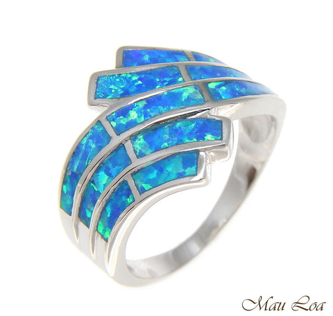 925 Sterling Silver Rhodium Women Men Blue Opal Ring Size 5-10