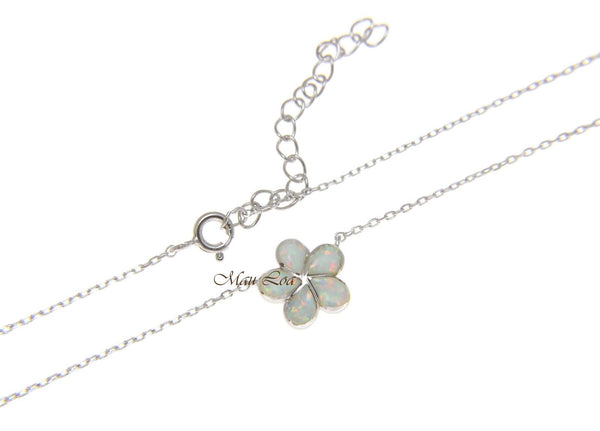 925 Silver Hawaiian Plumeria Flower White Opal Necklace Chain Included 18"+2"