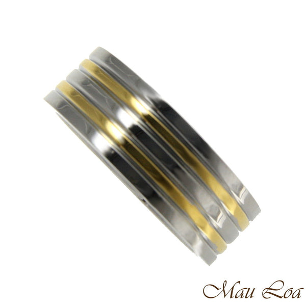 Stainless Steel Ring Wedding Band 7mm Yellow Gold Line Silver Color Size 5-11