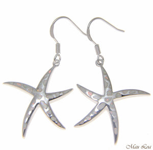 925 Silver Rhodium Hawaiian Starfish Sea Star White Opal Hook Wire Earrings