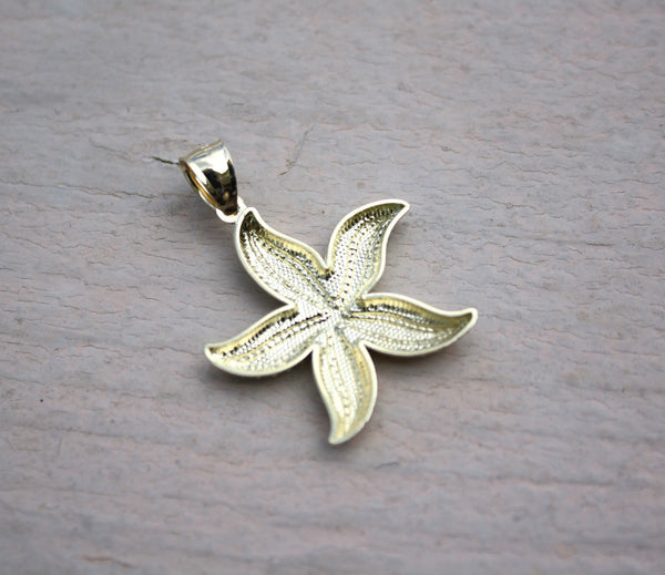 14K Yellow White Gold 2 Tone Hawaiian Jewelry Sea life Star Fish 25mm Pendant