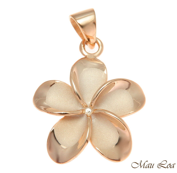 925 Silver Pink Rose Gold Hawaiian Plumeria Flower No CZ Stone Pendant 10-25mm