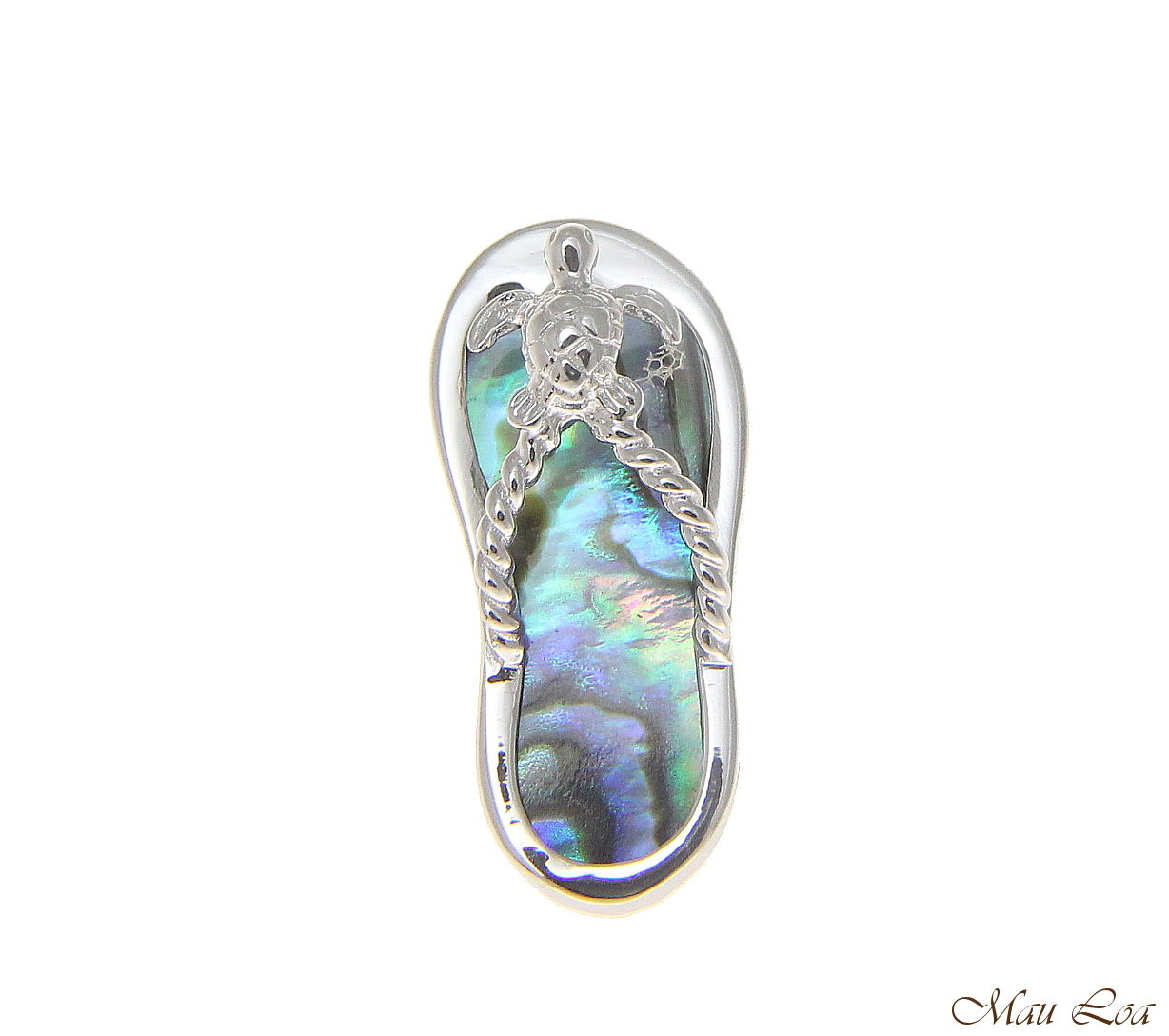 925 Silver Hawaiian Honu Sea Turtle Slipper Flip Flop Abalone Paua Shell Pendant