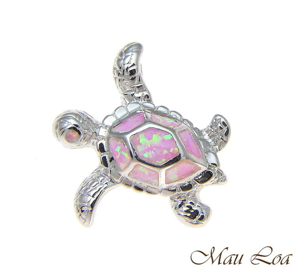 925 Sterling Silver Rhodium Hawaiian Honu Sea Turtle Pink Opal Slider Pendant