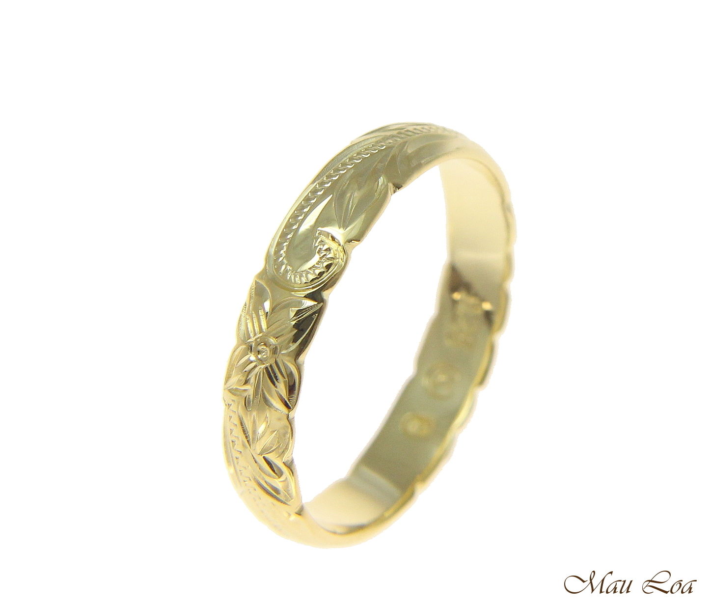 925 Sterling Silver Yellow Gold 4mm Hawaiian Scroll Cut Out Edge Ring Band #1-14