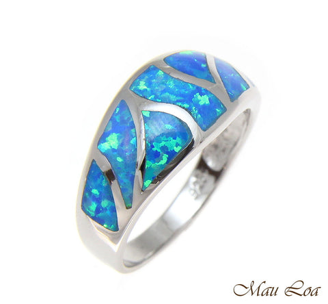 925 Sterling Silver Rhodium Women Men Blue Opal Ring Size 5-10