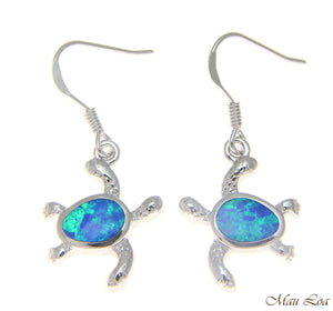 925 Sterling Silver Rhodium Hawaiian Honu Sea Turtle Opal Hook Wire Earrings