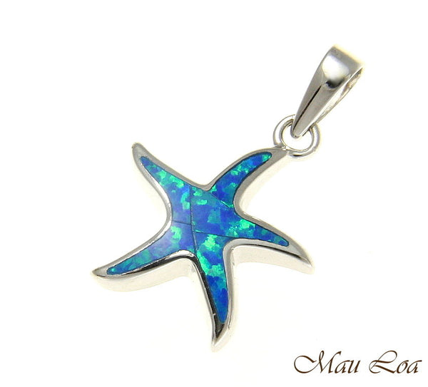 925 Sterling Silver Rhodium Hawaiian Sea Star Starfish Blue Opal Pendant Charm