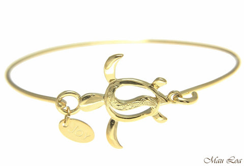 Yellow Gold Plated on Brass Hawaiian Honu Turtle Open Bangle Bracelet