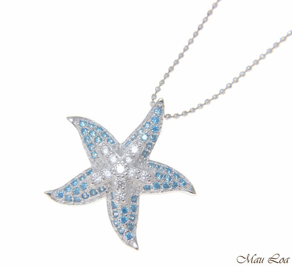 925 Silver Genuine Blue Topaz and CZ Hawaiian Starfish Sea Star Pendant