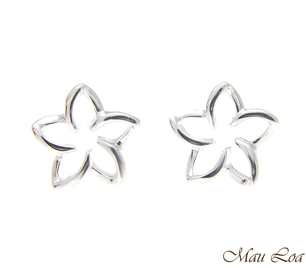 925 Silver Hawaiian Floating Outline Plumeria Flower Post Stud Earrings 8-18mm