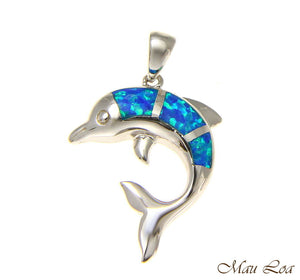 925 Sterling Silver Rhodium Hawaiian Dolphin Blue Opal Pendant Charm