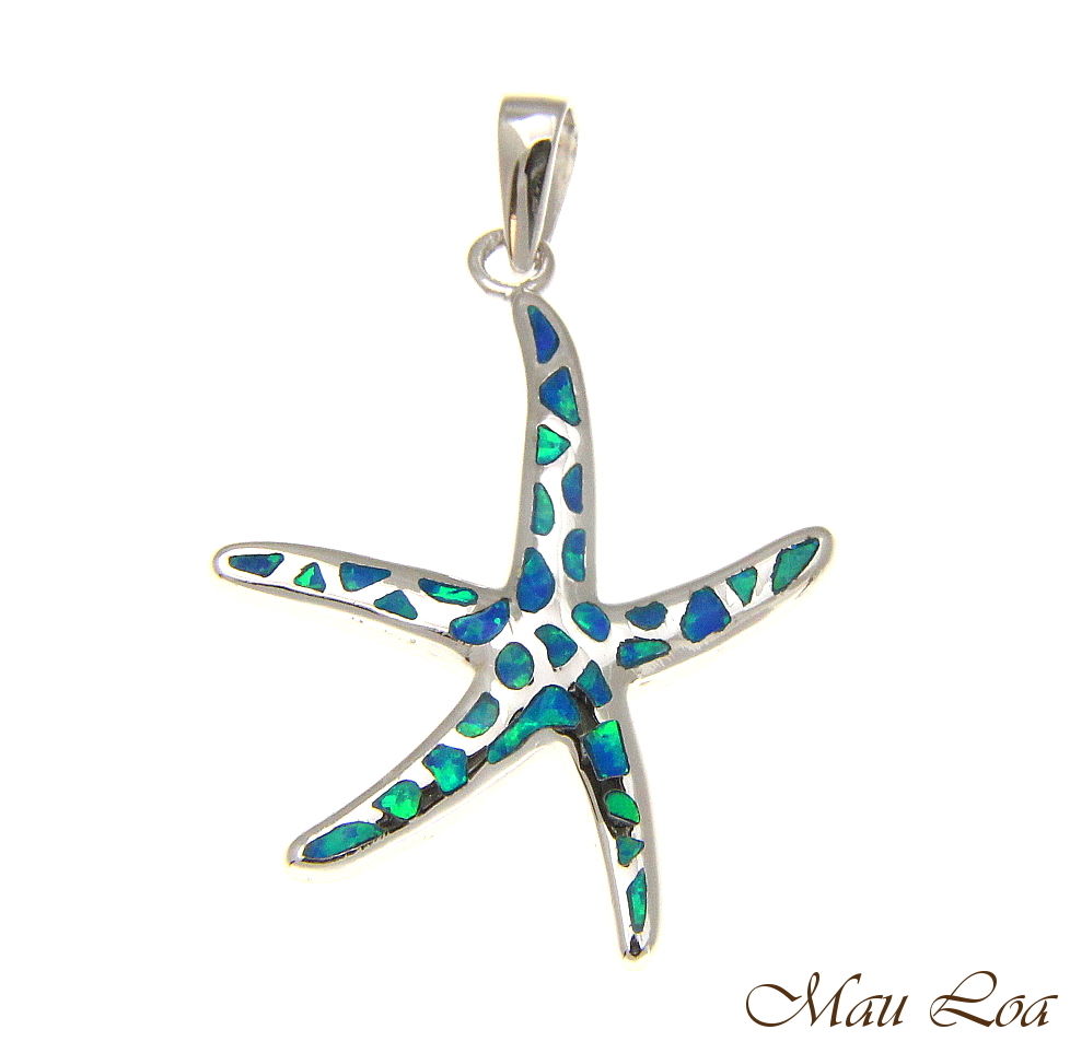 925 Silver Rhodium Hawaiian Starfish Sea Star Opal Pendant Small Medium Large