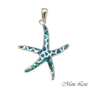 925 Silver Rhodium Hawaiian Starfish Sea Star Opal Pendant Small Medium Large