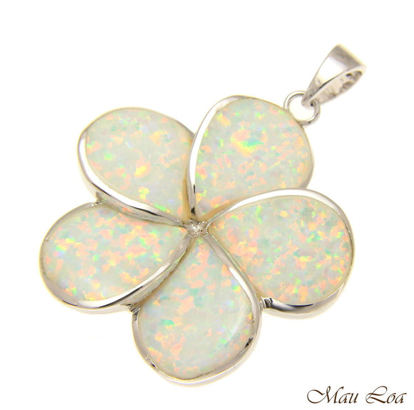 925 Sterling Silver Rhodium White Opal Hawaiian Plumeria Flower Pendant 12-30mm