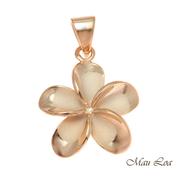 925 Silver Pink Rose Gold Hawaiian Plumeria Flower No CZ Stone Pendant 10-25mm