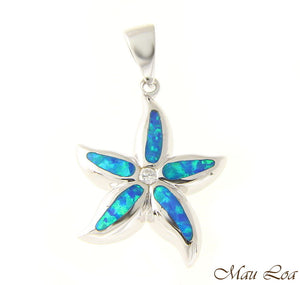 925 Sterling Silver Rhodium Hawaiian Sea Star Starfish CZ Opal Pendant Charm