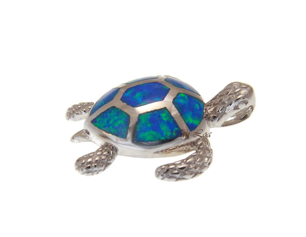 925 Sterling Silver Hawaiian Honu Sea Turtle Blue Opal Slider Pendant