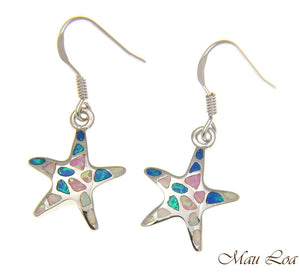 925 Silver Rhodium Hawaiian Starfish Sea Star Multi Opal Hook Wire Earrings