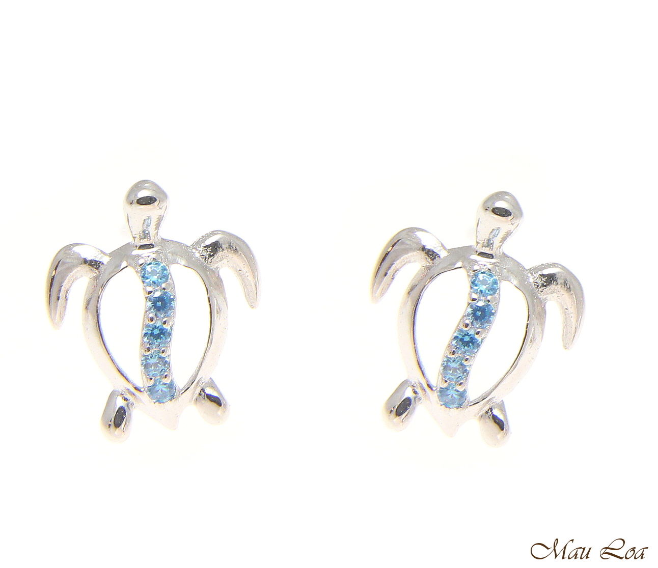 925 Sterling Silver Blue Topaz Hawaiian Honu Turtle Post Stud Earrings