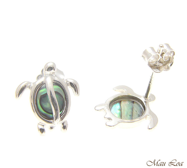 925 Sterling Silver Hawaiian Honu Sea Turtle Abalone Shell Paua Post Earrings